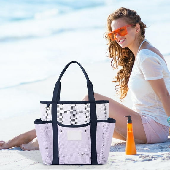 Large Capacity Water-Resistant Beach Bag with Multiple Pockets - Lightweight Travel Tote for Swimwear, Quick-Dry Fabric & Detachable Shoulder Strap (Easy Clean & Sandproof )