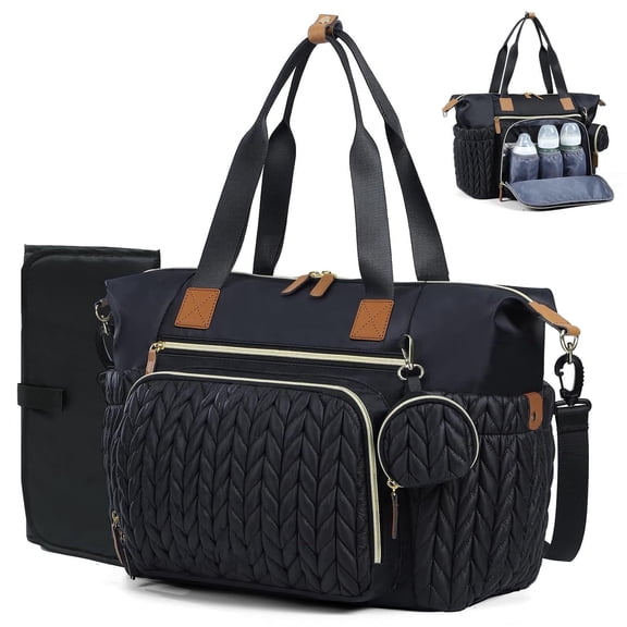 Large Waterproof Diaper Tote Bag, Multifunctional Mommy Bag with Changing Pad & Pacifier Case for Baby Travel Outings