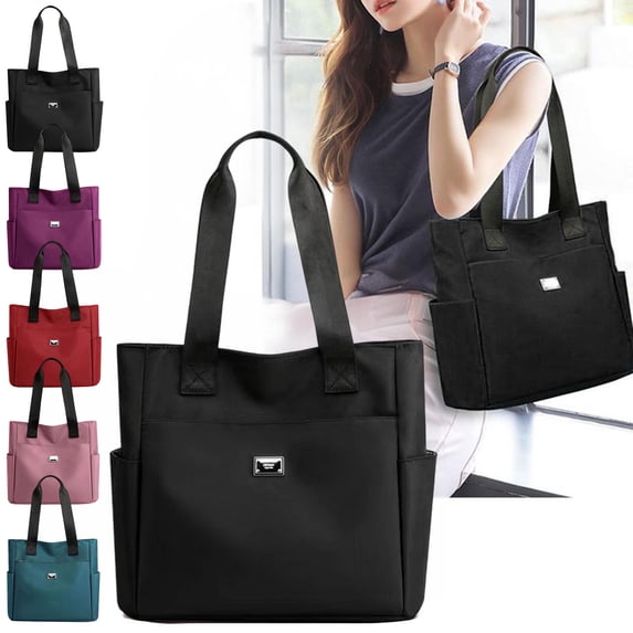 Large Capacity Waterproof Nylon Tote Bag for Women, Student Shoulder Handbag with A4 Folder Pockets, for Work and Travel