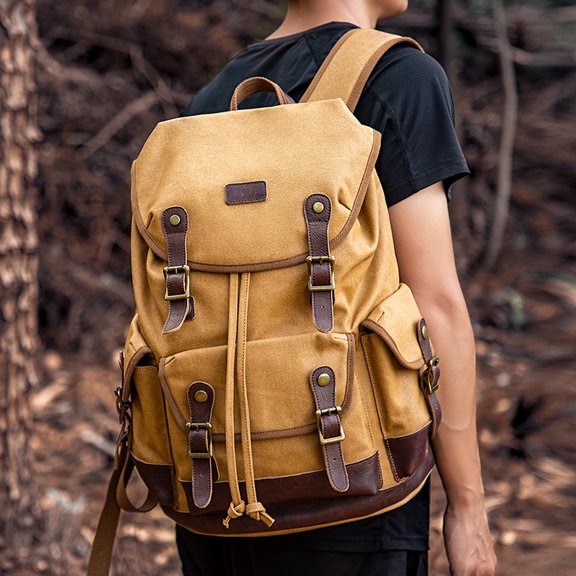 Large Capacity Waterproof Outdoor Canvas Vintage Backpack,B9 Black
