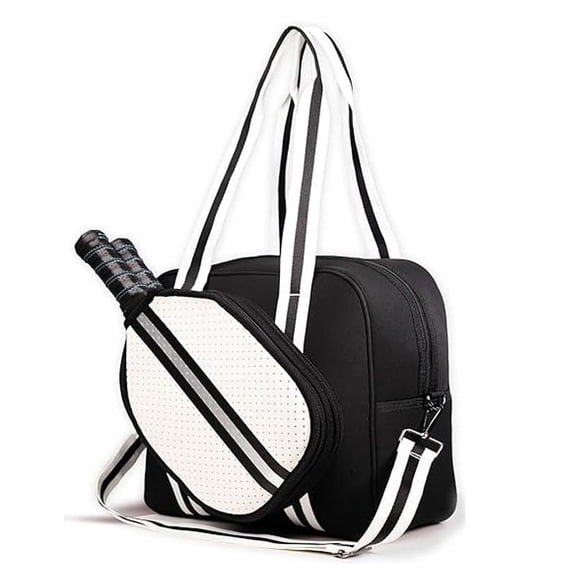 Large-Capacity Waterproof Pickleball Bags for Men Womens, Adjustable Shoulder Strap Handbag with Zipper Tennis Paddle Compartment Black Ball Bag Paddle Bag