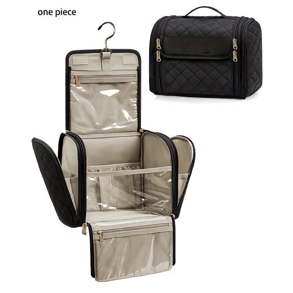 Large Capacity Waterproof Travel Toiletry Bag, Hanging Makeup Organizer with Hook, Portable Bathroom Shower Storage Case,（Black）