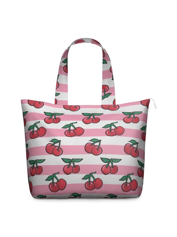 Large Capacity Weekender Bag with Cherry Lovers Sweet Red Fruit Prints Lightweight Travel Tote Bag Featuring Cute Pink Patterns Cy Aesthetic
