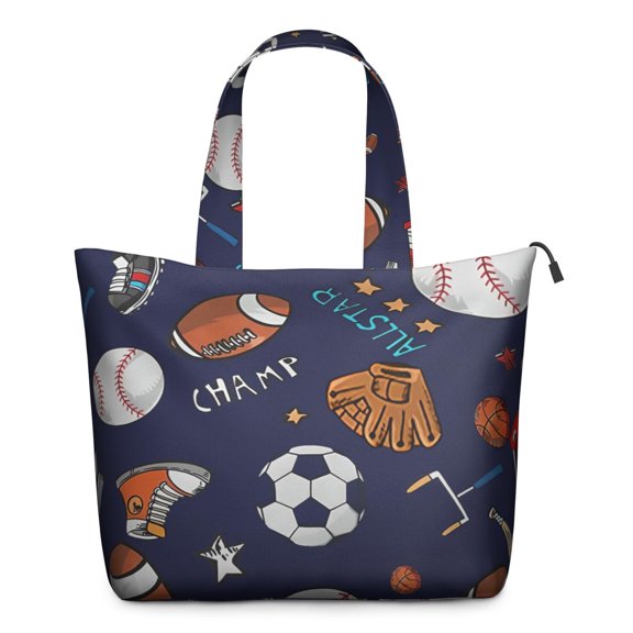 Large Capacity Weekender Bag with Sports Print Featuring Volleyball, Tennis, Golf Graphics, Lightweight Travel Tote for Athletes Sports Enthusiasts