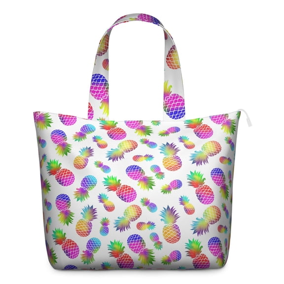 Large Capacity Weekender Bag with Tropical Pineapple Hawaiian Fruit Prints Lightweight Travel Tote Bag Featuring Exotic Yellow Golden Patterns