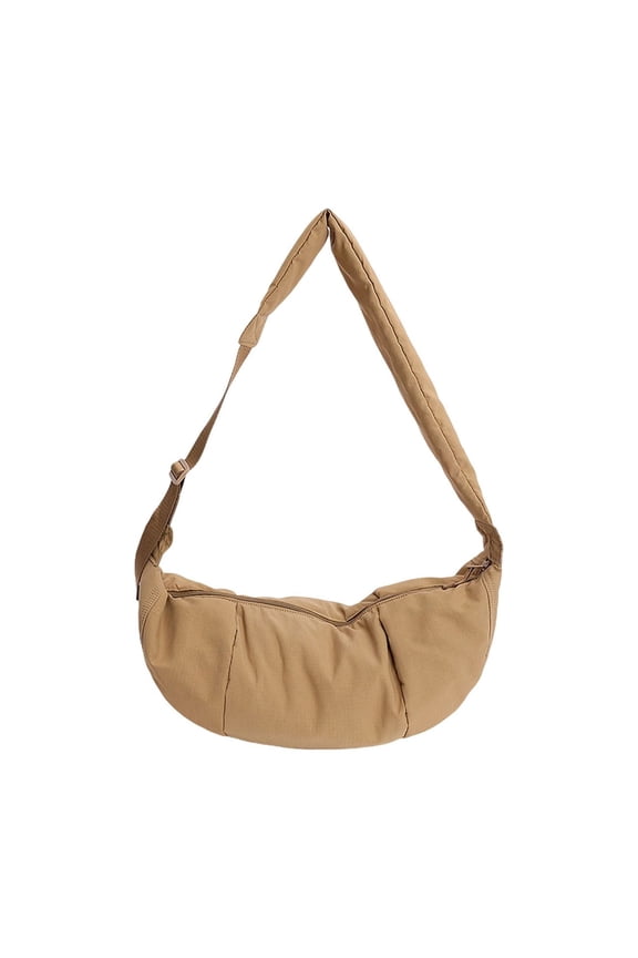 Large Capacity Wide Shoulder Strap Nylon Crossbody Bag Women's Pleated Dumpling Bag Student Commuting Tote Bag