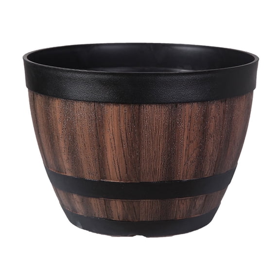 Large Capacity Wine Barrel Shape Planter Plastic Flower Pot Creative Decorative Plant Container for Home Garden Yard Patio Porch Display
