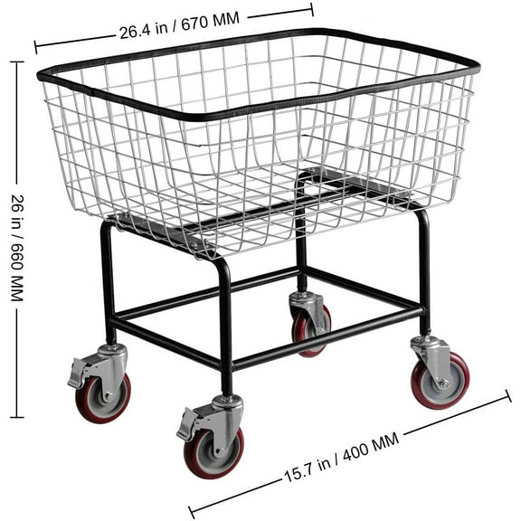 Large Capacity Wire Laundry Basket Cart with Wheels, Ideal for Apartments & Laundromats, 35x15.7x22 Inches, 5 Inch Smooth-Rolling Casters