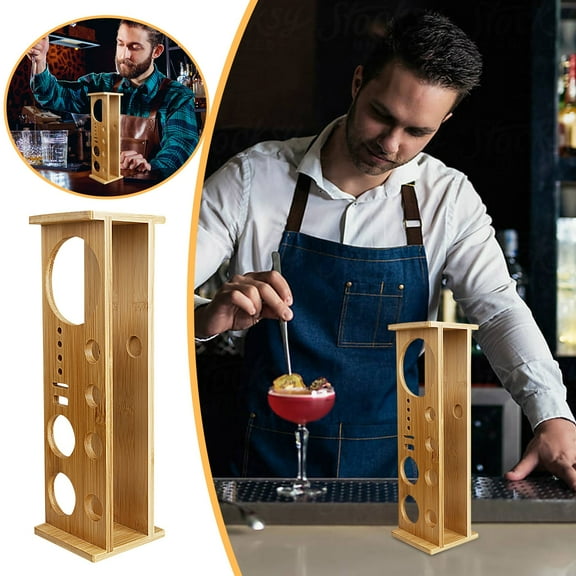 Large Capacity Wooden Bartending Tool Storage Rack - Shaker Set Holder for Home and Restaurant Bar Drink Mixing
