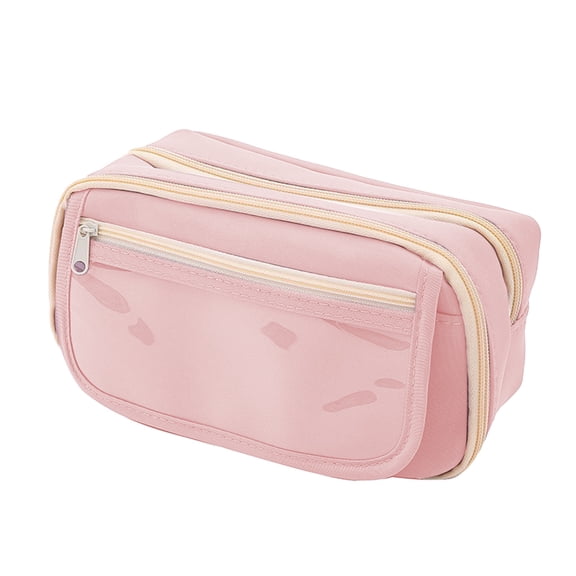 Large Capacity Zipper Pen Pouch With Wide Opening, Spacious Portable Stationery Storage Bag, Durable Multi-Pocket Pencil Case For Workplace Daily Writing Tool Arrangement-(Pink)