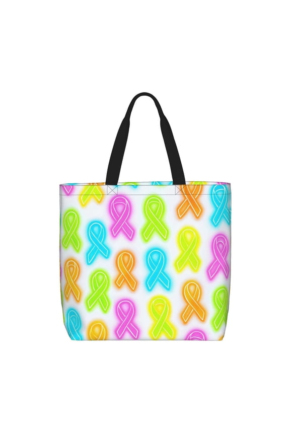 Large-Capacity Zipper Single-Shoulder Convenience Bag 15.719.6 Inches, Wear-Resistant And Water-Repellent, Can Be Carried By Hand Or On One Shoulder Cancer Awareness Ribbon Pattern - Neon Vibrance
