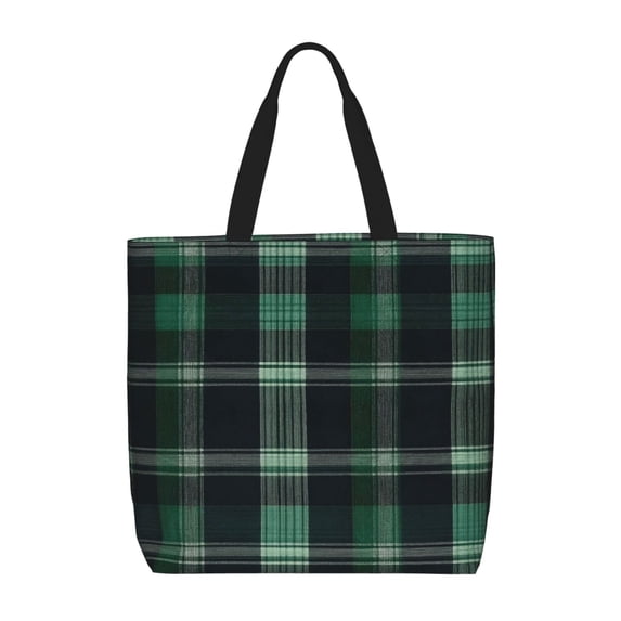 Large-Capacity Zipper Single-Shoulder Convenience Bag 15.7×19.6 Inches, Wear-Resistant And Water-Repellent, Can Be Carried By Hand Or On One Shoulder Green Buffalo Plaid Check Tartan Scotland_1