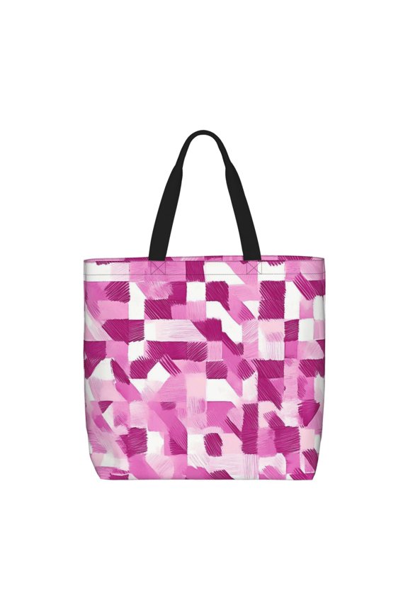 Large-Capacity Zipper Single-Shoulder Convenience Bag 15.719.6 Inches, Wear-Resistant And Water-Repellent, Can Be Carried By Hand Or On One Shoulder Pink Abstract Houndstooth Hand-Drawn Sketch_3