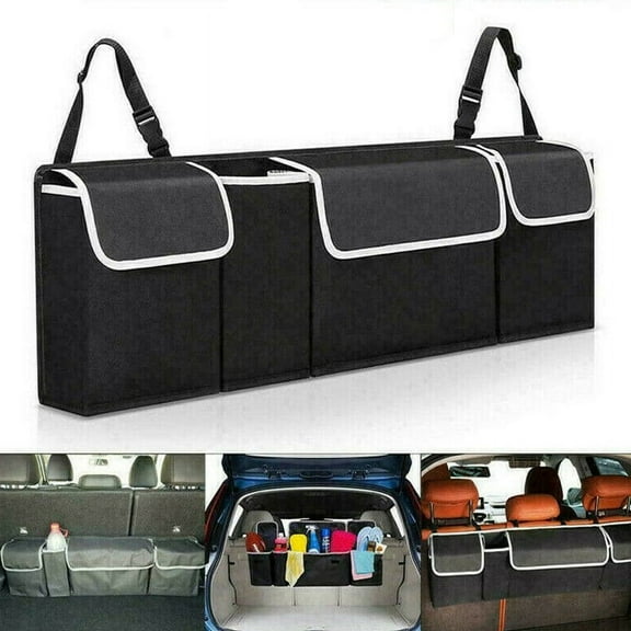 Large Car Organizer for Suv Trunk, Foldable Boot Organiser Car Back Seat Hanging Pouch Storage Bags with Adjustable Straps