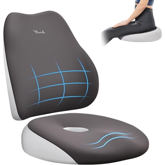 Large Car Seat Cushion and Lumbar Support Pillow, Ergonomic Memory Foam Driving Seat Cushion for Back & Sciatica Pain Relief, Non-Slip Washable Seat Cushion for Car, Driver, Office-Gray