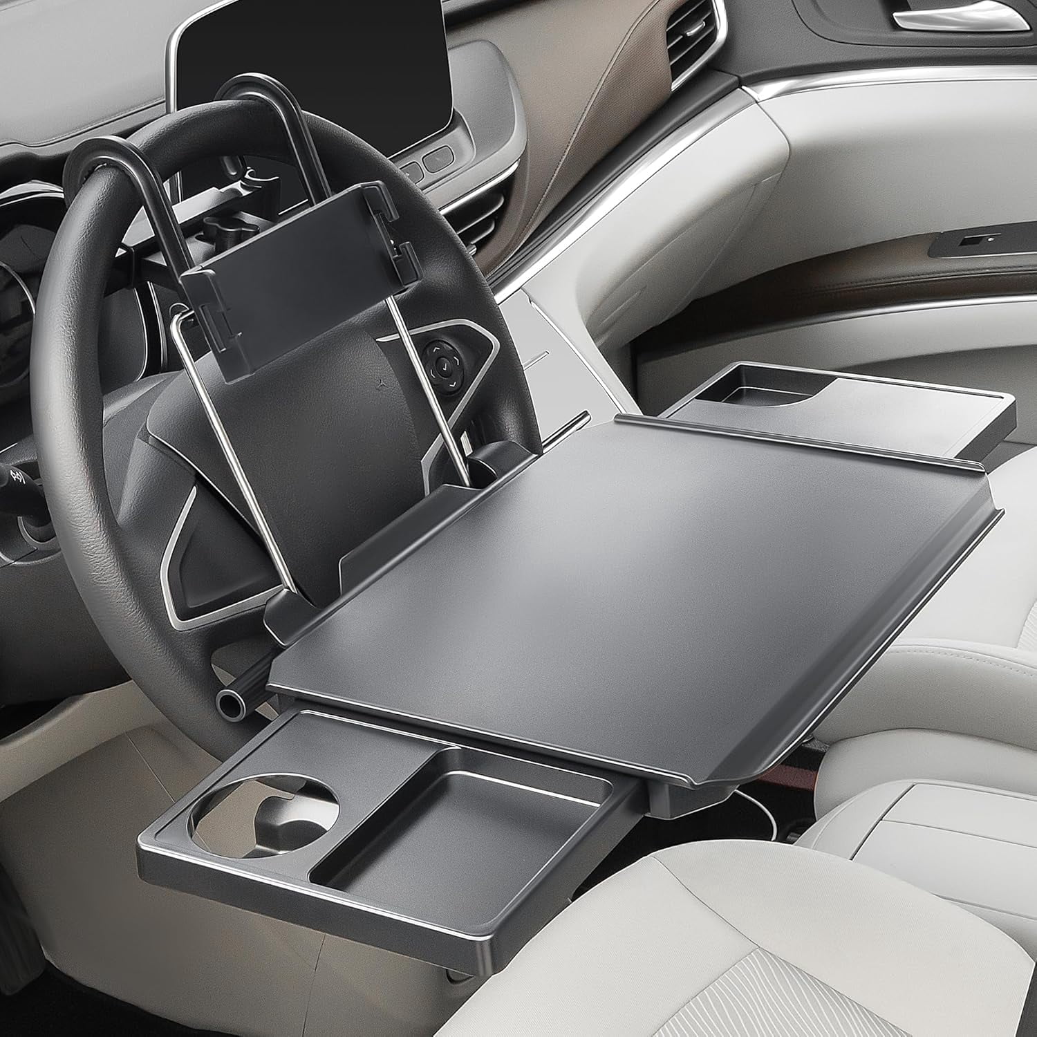 Large Car Steering Wheel Tray Back Seat Headrest Tray with Phone Holder, Steering Wheel Desk Food Table for Car Laptop Mount Steering Wheel for Large SUVs, Trucks & Vans,18"