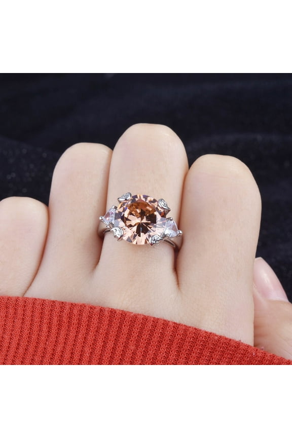 Large Carat Imitation morganite Champagne Diamond Ring 3 Carat Imitation Imported mozanstone Open Ring Fashion Rose Gold Oval Micro-Inlaid Women's Zircon Engagement Wedding Ring(Champagne)
