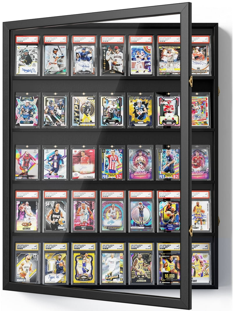 baseball card display case uv protection VEVOR 35 Graded Sports 24.3x30.5x2.1 in Card Display Frame with 98% Clear View Pc Glass Lockable Wall Transform your space effortlessly and showcase your memorabilia in style! VEVOR 36 Graded Sports Card