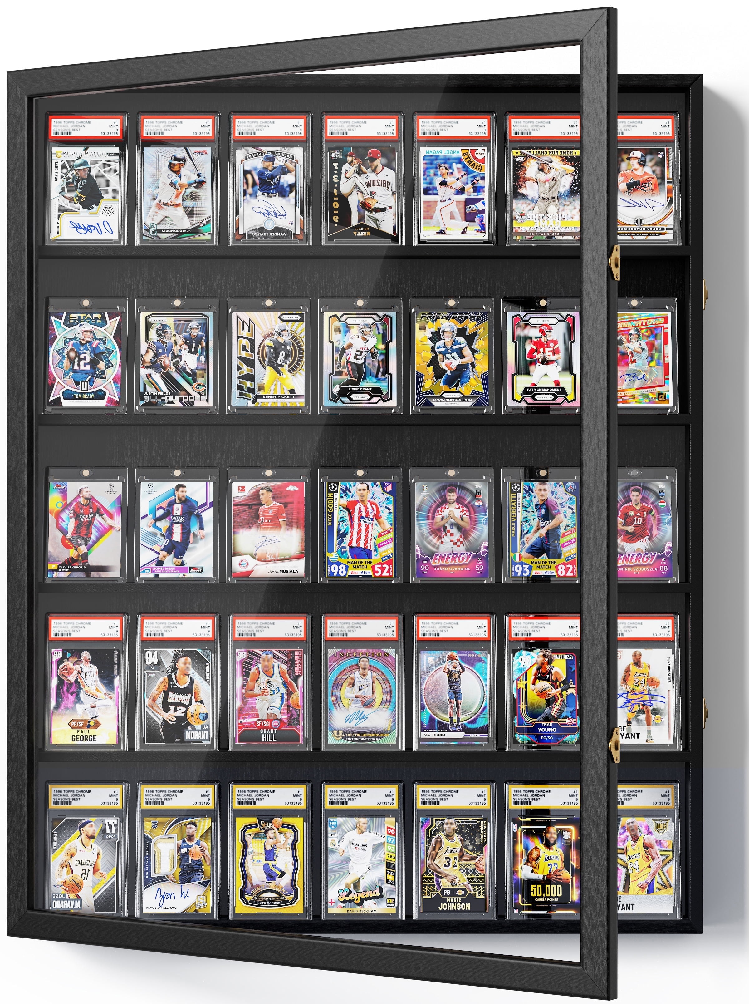 Card Display Case, 35 Graded Sports Display Frame with UV Protection Clear View Lockable for Football Baseball Basketball Hockey Comic Trading Cards,Black