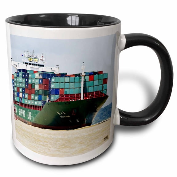 3drose, Large Cargo Ship, 11oz Two-tone Black Mug