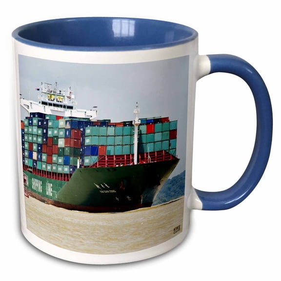 3drose, Large Cargo Ship, 11oz Two-tone Blue Mug
