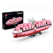 Aasimar Large Maersk Cargo Ship Toy Build A Boat Set , Pink Cargo Ship Compatible With Lego-boat, Shipping Boat Collection 1438 Pcs