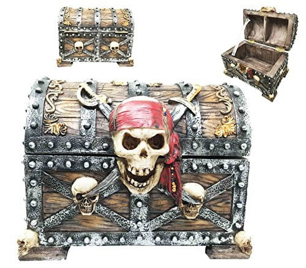 Large Caribbean Pirate Crossed Blades Skull Bandana Captain Marauder Hinged Jewelry Box Figurine Trinket Container