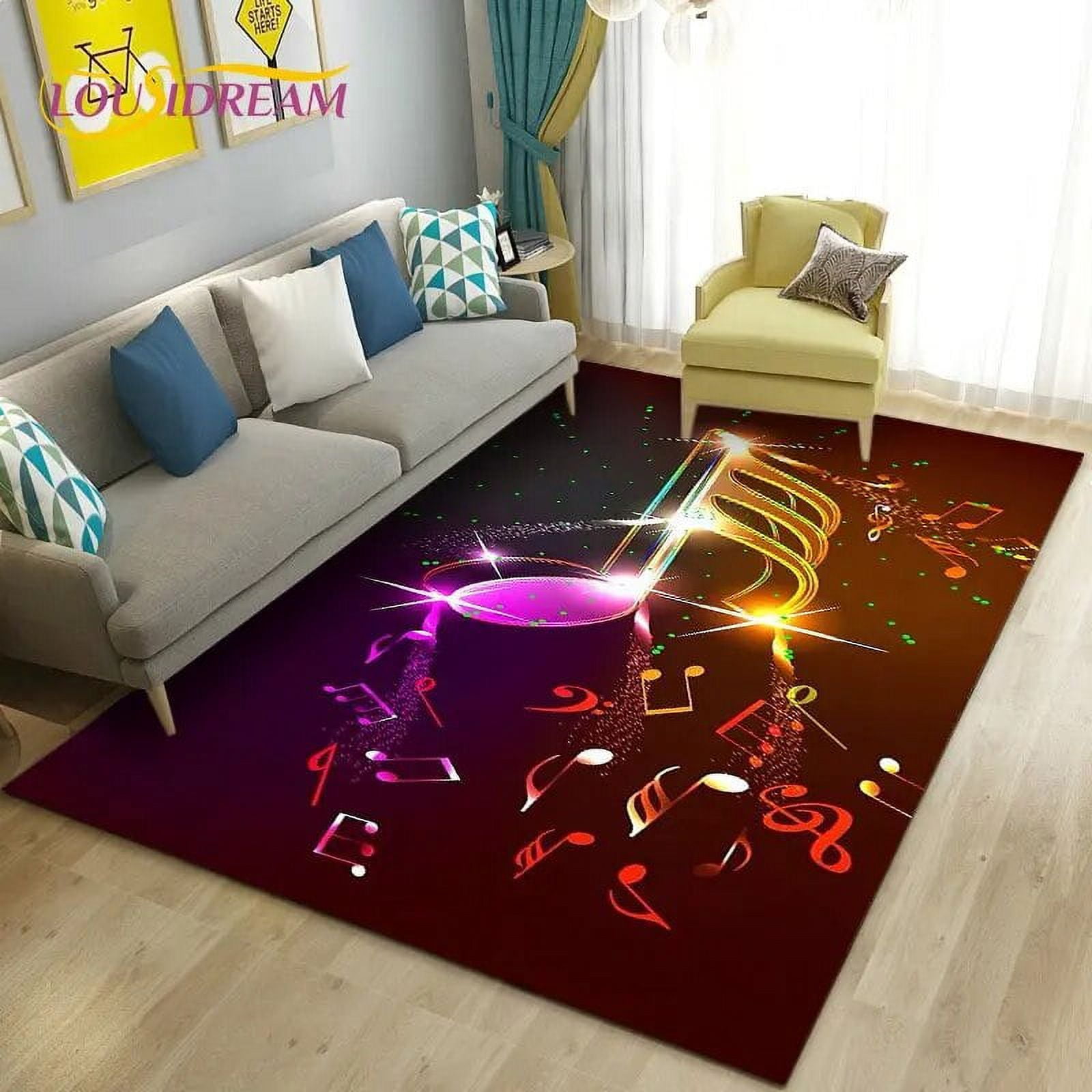 Large Carpet 3D Beautiful Music Notes Area Rug Rug for Living Room