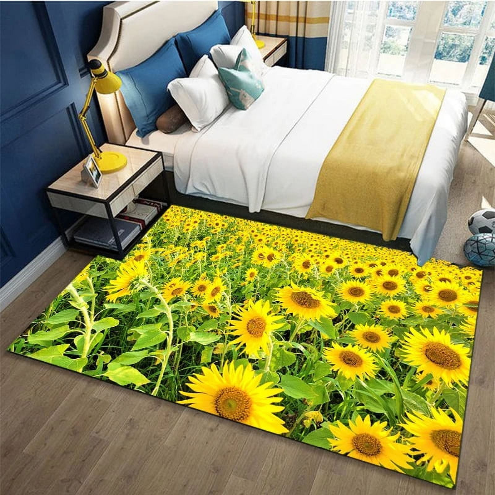 Large Carpet 3D Beautiful Sunflower Printed Carpet Living Room and
