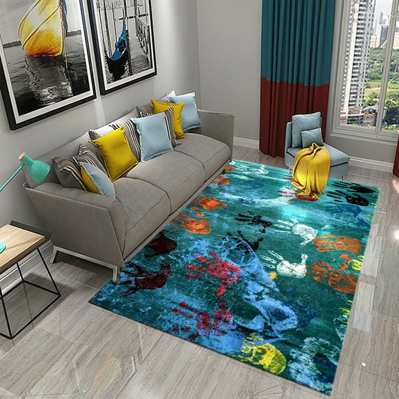 Large Carpet 3D Color Ink Painting Carpet Abstract Graffiti Art Rug Modern Simple Large Area Living Room Non-Slip Carpet for Kitchen Bedroom