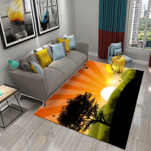 Large Carpet 3D Colorful Cartoon Sunrise Carpet for Bathroom Entrance Non-Slip Mat Kitchen Living Room Bedroom r Floor Carpet Rugs