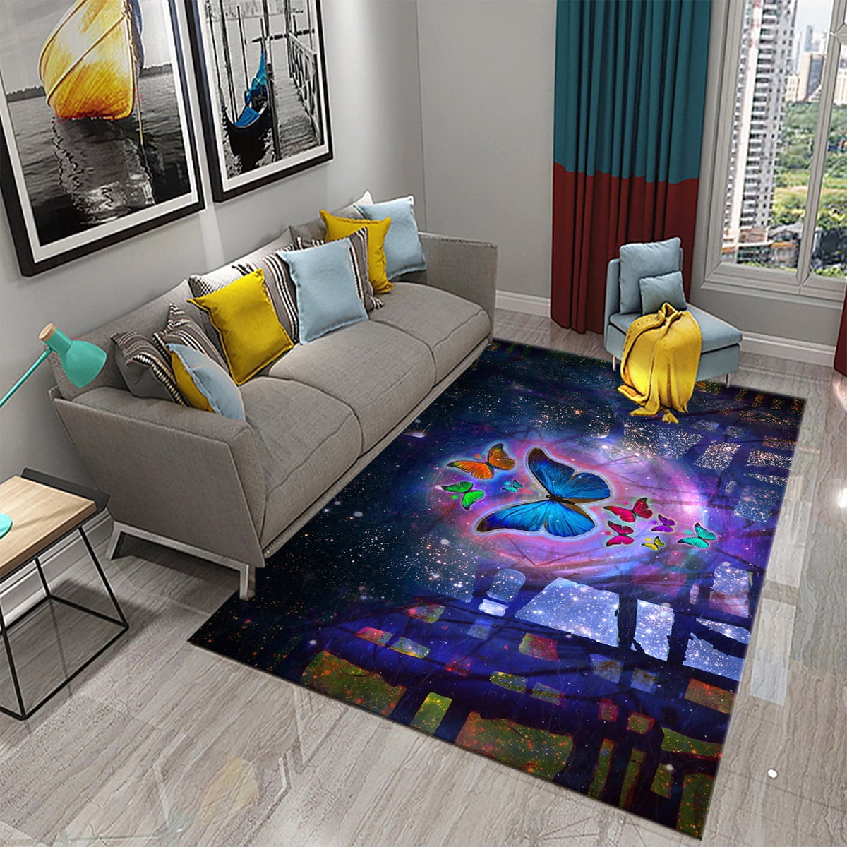 Large Carpet 3D Colorful Oil Painting Butterfly Carpet Entrance Door