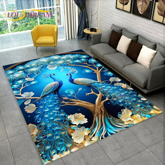 Large Carpet 3D Exquisite Peacock Animal Area Rug Carpet Rug for Home Living Room Bedroom Sofa Doormat Kitchen ration Non-slip Floor Mats