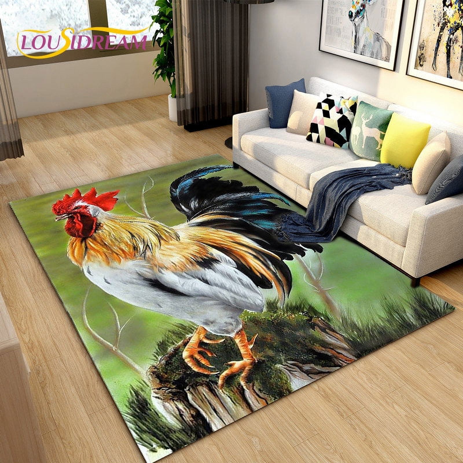 Hen Rug Large Carpet 3D Rooster and Hen Chicken Area Rug Rug for Living Room ...