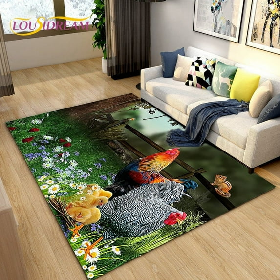 Large Carpet 3D Rooster and Hen Chicken Area Rug Rug for Living Room Bedroom Sofa Doormat ration Kitchen Non-slip Floor Mat