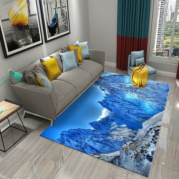Large Carpet 3D Snow Mountain Landscape Carpet Living Room Rug Non-Slip Hallway Bedroom Bathroom Mat Kitchen Floor Mat Home Entrance Door Mat