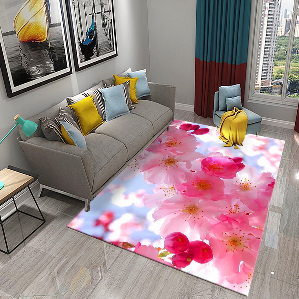 Large Carpet 3D beautiful white pink flower decoration carpet bedroom