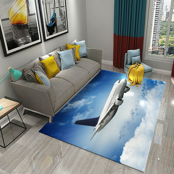 Large Carpet Airplane Carpet Sky Sunset Scene Area Mat for Kitchen Bathroom Entrance Door Anti-Slip Absorbent Mat Teens Bedroom Home r