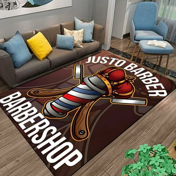 Large Carpet Barber shop retro signage Area Rug Rug for Living Room Bedroom Kitchen Bathroom Bedside Play Anti-slip cameras