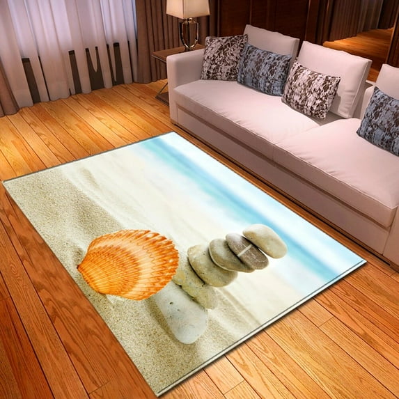 Large Carpet Beach Shell Star Landscape Pattern Carpet Living Room Rug Non-Slip Home Hallway Doormat Bedroom Bathroom Kitchen Floor Mat
