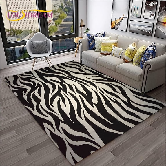 Large Carpet Black White Colorful Zebra Stripe Pattern Carpet Rug for Home Living Room Bedroom Sofa Doormat r Area Rug Non-slip Floor Mat