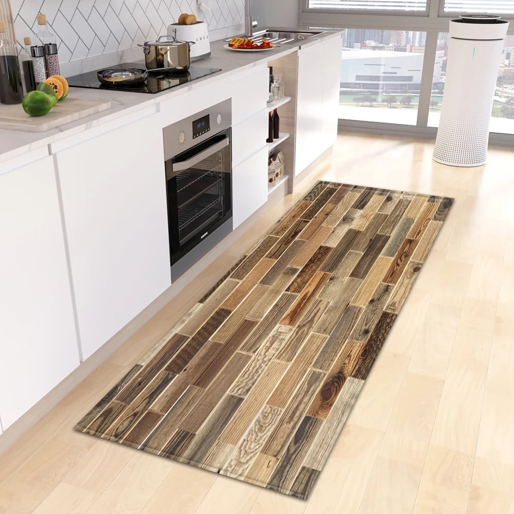 Large Carpet Brown Wood Pattern Kitchen Rug Bedroom Entrance Door Mat