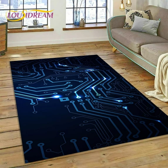 Large Carpet Circuit Board Chip Carpet CPU PCB Rug for Home Living Room Bedroom Sofa Doormat Kitchen Area Rug Non-slip Floor Mat