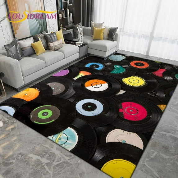 Large Carpet Classical Music Vintage Vinyl Record Area Rug Rug for Living Room Bedroom Sofa Kitchen Bathroom Non-slip Floor Mats