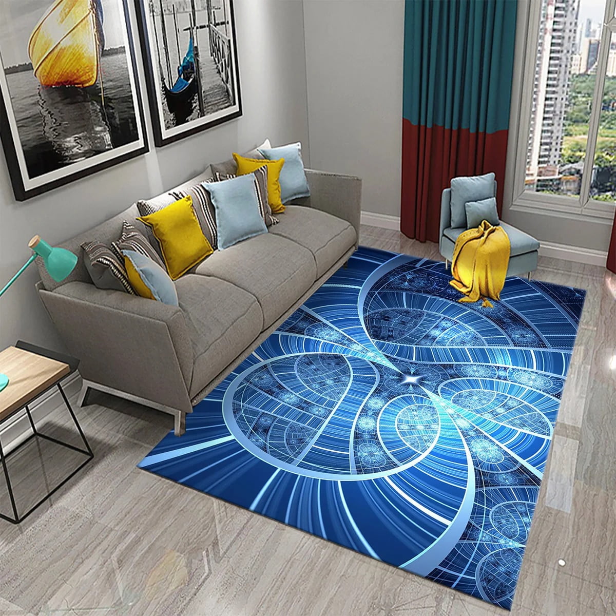 Large Carpet Color Psychedelic Abstract Geometric Carpet for Living