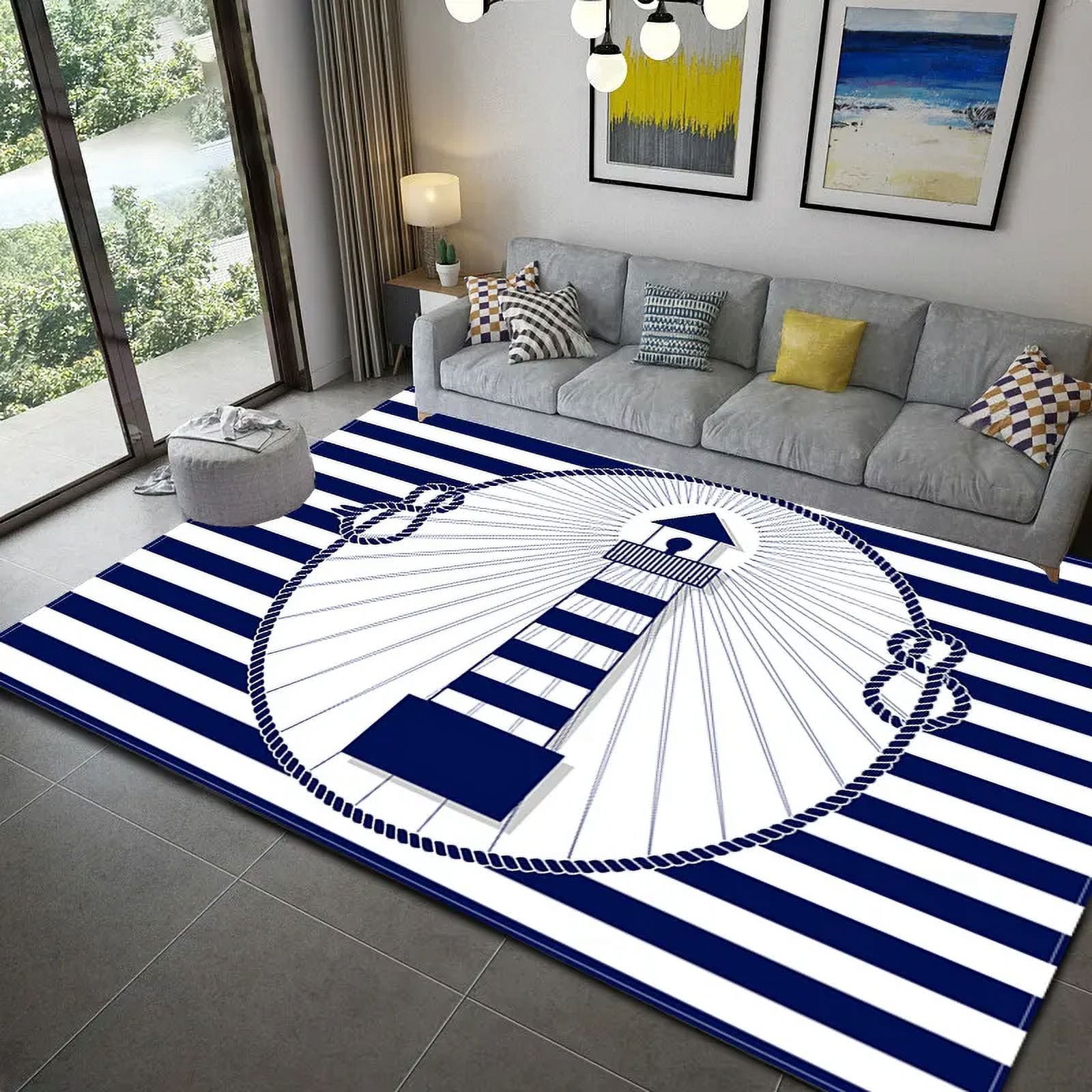 Large Carpet Dark Blue Marine Lighthouse Guide to Tun Fish Crab ration