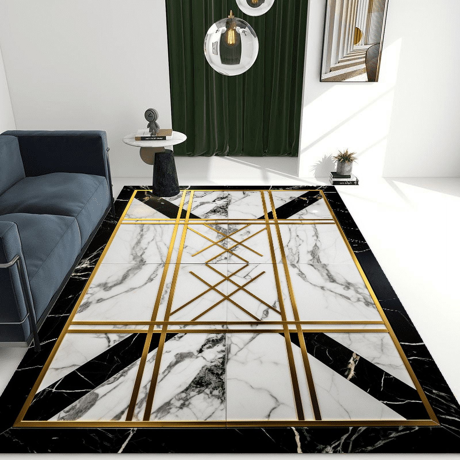 Large Carpet European Geometric Carpet for Living Room Golden Black
