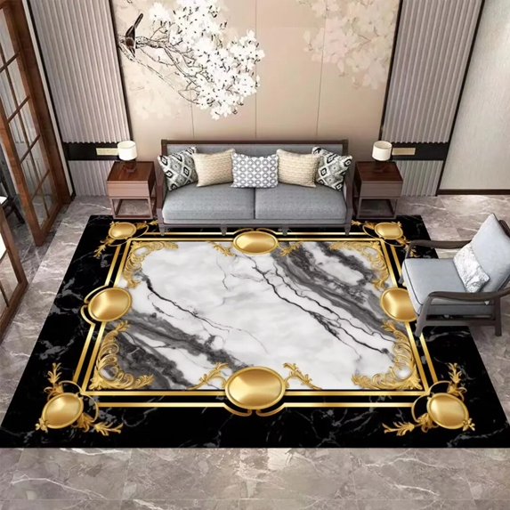 Large Carpet European Luxury Golden Marble Carpet Living Room Sofa Lounge Rug Kitchen Bathroom Bedroom Non-Slip Floor Mat Hallway Doormat