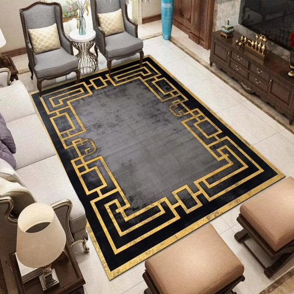Large Carpet European Style Carpet Living Room Luxury Gold Black ration Home Old Design Large Rugs for Bedroom Washable Mat for Floor