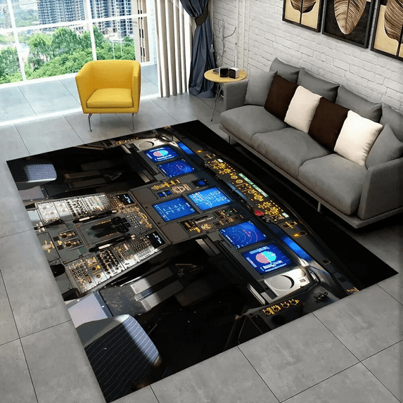Large Carpet Fighter Aircraft Control Cockpit Cabin Carpet Rug for Home Living Room Bedroom Sofa Doormat r Area Rug Non-slip Floor Mat